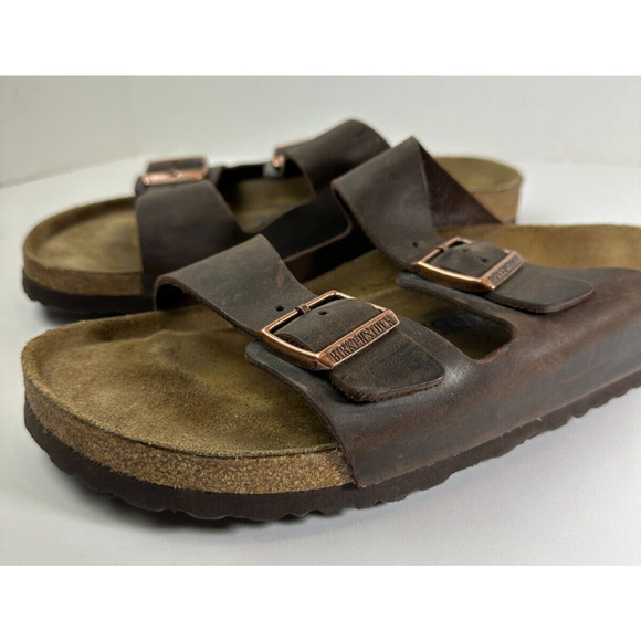 Birkenstock Arizona Soft Footbed Oiled Leather Sandals Brown Slides Mens Size 13 - Picture 4 of 14